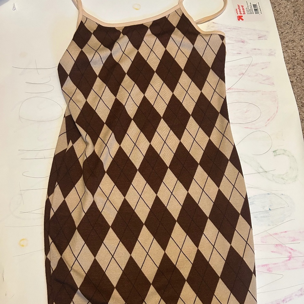 Gingham brown and cream dress